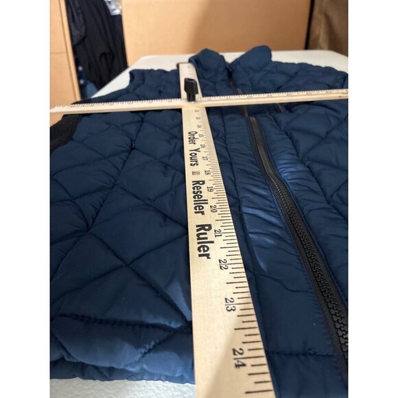 Andrew Marc Vest Womens Quilted Blue Vest Black Side Panels & Zip Pockets size S - Picture 10 of 10